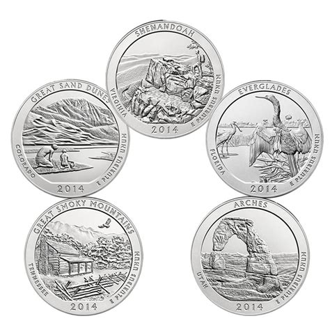 2014-P America The Beautiful 5 oz Uncirculated Five Coin Silver Set w/