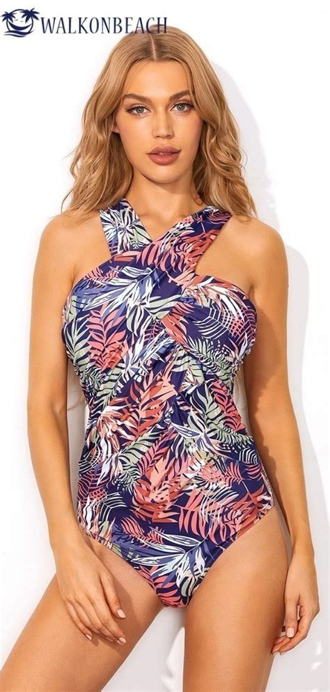 Chic Broad Straps Ruched Front High Neck One Piece Swimsuit Us 28 99