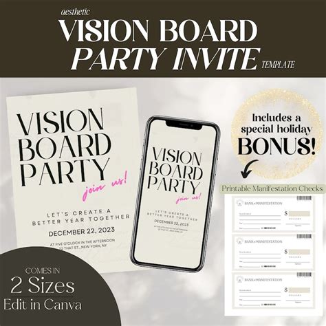 Editable Vision Board Party Flyer Printable Vision Board Party Invite