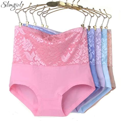 Slimgirl Women S Sexy Elastic Lace Panties Solid High Waist Cotton