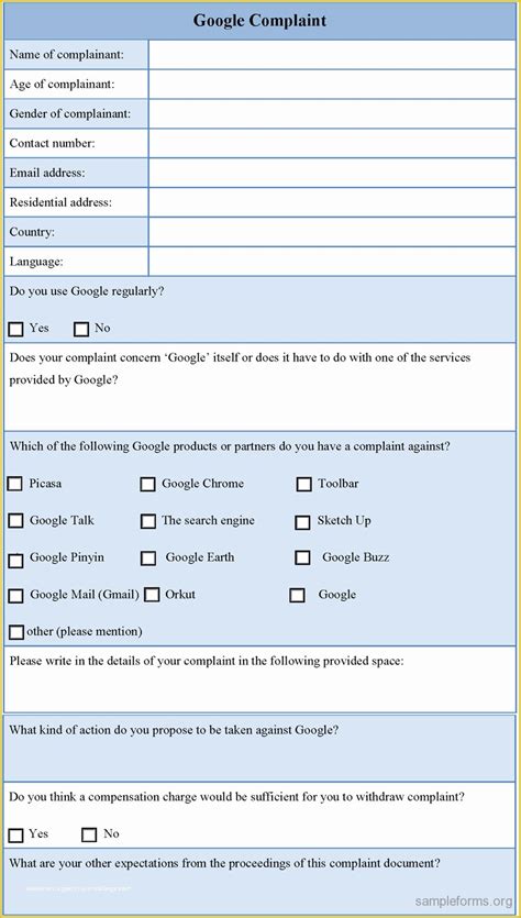 Google forms Templates Free Of Google Plaint form Sample forms ...