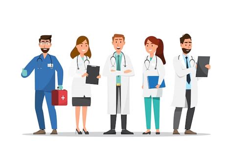 Conjunto de personajes de dibujos animados médico y enfermera Vector