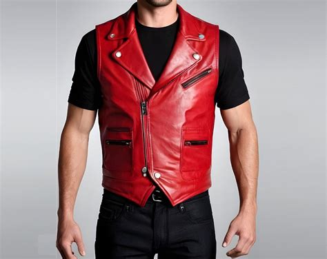 Handmade Leather Vest Red Leather Waistcoat Genuine Cow Leather Vest Steampunk Vest Motorbike