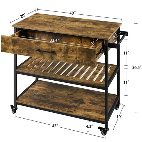 Yaheetech 3 Tier Rolling Kitchen Island On Wheels Microwave Cart