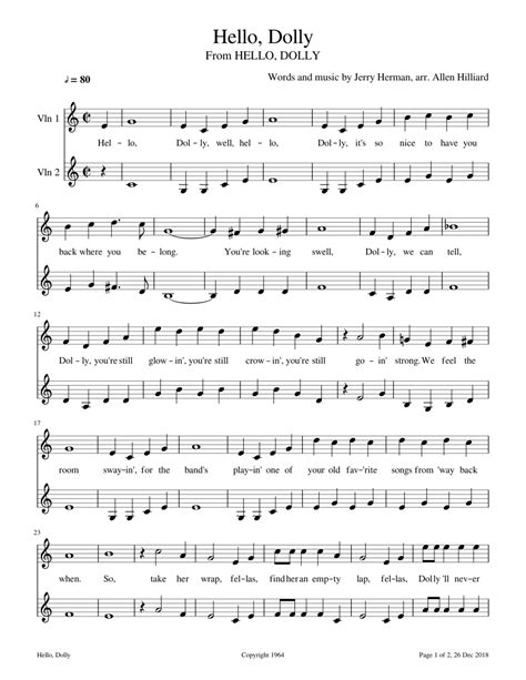 Hello Dolly Sheet Music For Violin Download Free In Pdf Or Midi