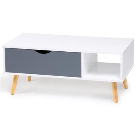 Table Basse Effie Plateau Relevable Bois Blanc Et Gris Cdiscount Maison