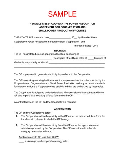 Fillable Online SAMPLE Renville Sibley Cooperative Power Association