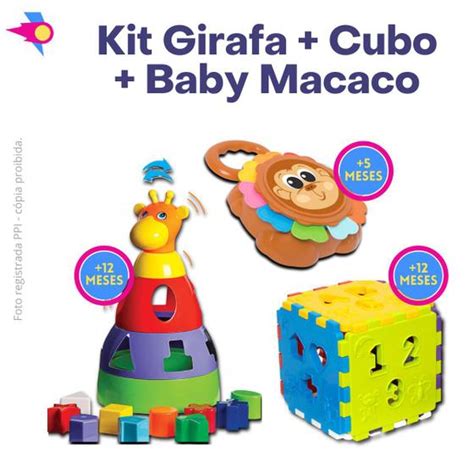 Brinquedo Educativo Infantil Bebe Pedagogico Cubo Girafa Macaco