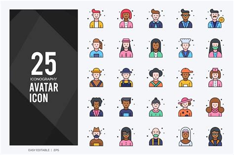 25 Avatar Lineal Color Icon Pack Vektorillustration Premium Vektor