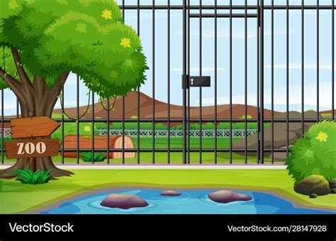 Background Scene Zoo Park With Cage Royalty Free Vector