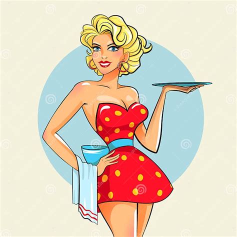 Pinup Girl With Tray Waitress Stock Vector Illustration Of