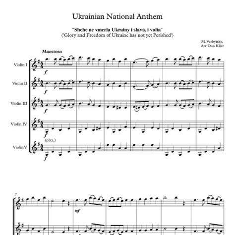 Ukrainian National Anthem For Flexible Violin Ensemble Duo Klier