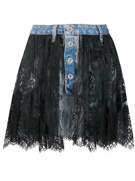 Black Denim Skirt Denim And Lace Denim Skirts Boho Wear Estilo