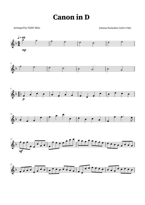 Canon In D Flute Solo Arr Valdir Maia By Pachelbel Sheet Music For Flute Solo At Sheet