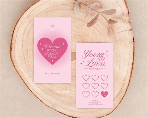 Pink Loyalty Card Template Canva Editable Customer Punch Etsy Uk