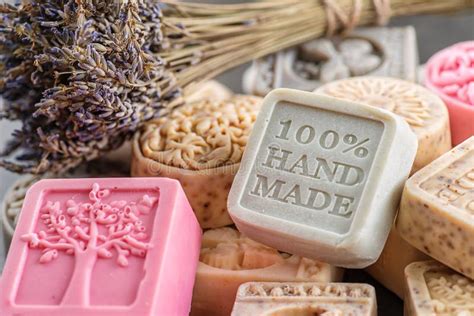 Set Of Handmade Soaps With Lavender Bunch Product Of Cosmetics And