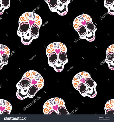 Vintage Sugar Skull Seamless Pattern Bright Stock Vector Royalty Free