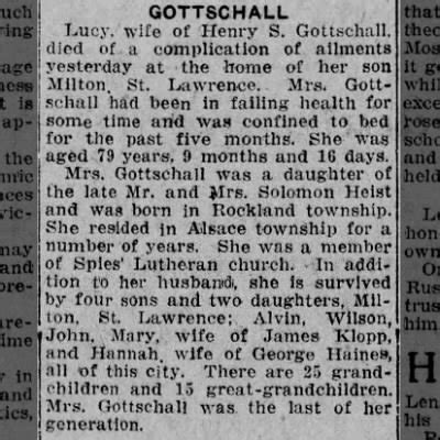 Obituary For Lucy Gottschall Aged Newspapers