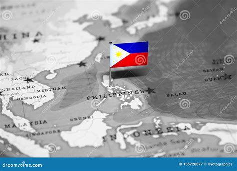 The Flag of Philippines in the World Map Stock Image - Image of arrival ...