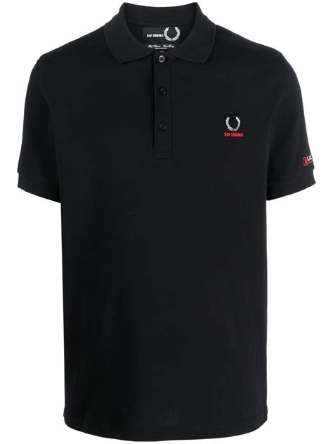 Fred Perry X Raf Simons Embroidered Logo Polo Shirt In Black Modesens