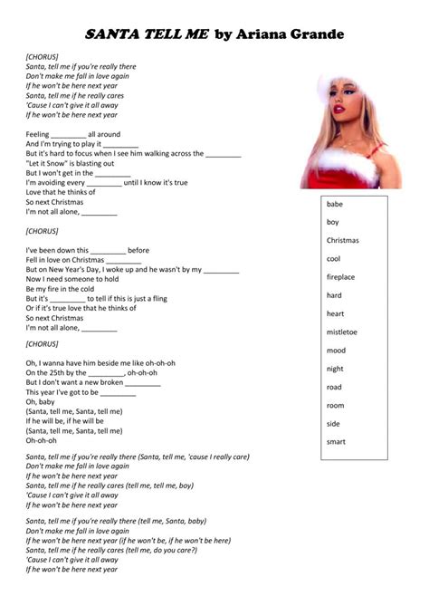 Santa Tell Me By Ariana Grande Worksheet Worksheets Me Me Me Song