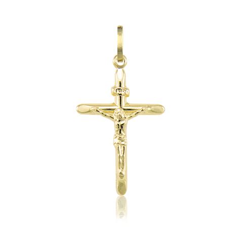 K Yellow Gold Crucifix Cross Pendant Inri Jesus Christ Polished