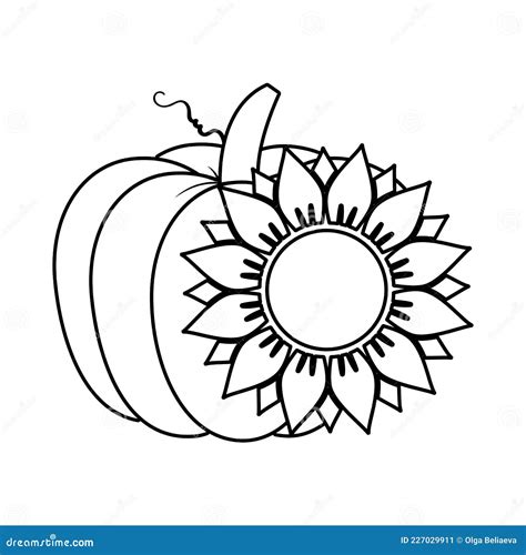 Sunflower Monogram Template Half Sunflower Hand Drawn Vector