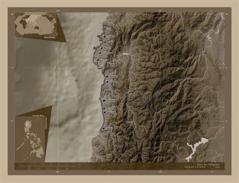 Ilocos Sur Philippines Sepia Labelled Points Of Cities Stock