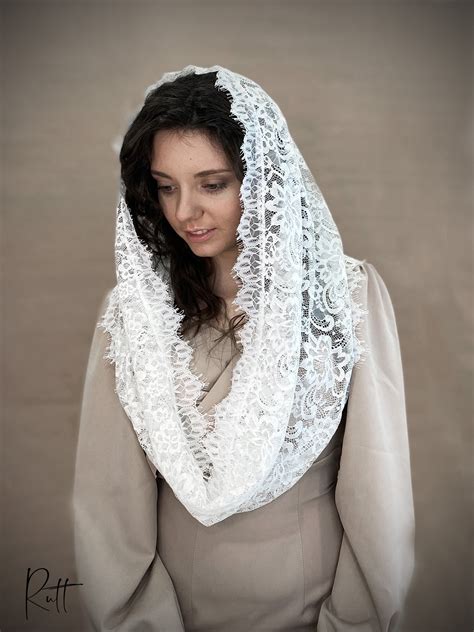 Encaje Floral Blanco De La Iglesia Infinity Mantilla Cabeza Etsy