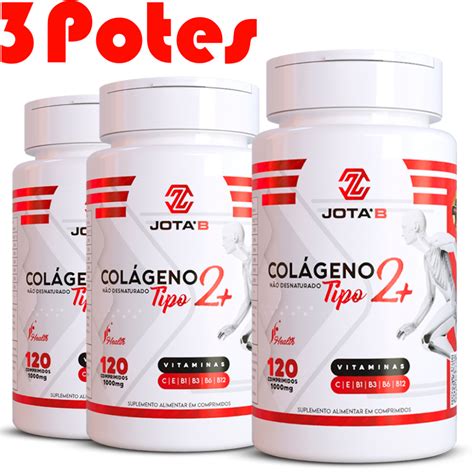 3 pote Colageno Tipo II Não Desnaturado Vitamina C E B1 B3 B6 B12 UC 2