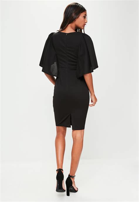 Lyst Missguided Black Cape Shoulder Midi Dress In Black