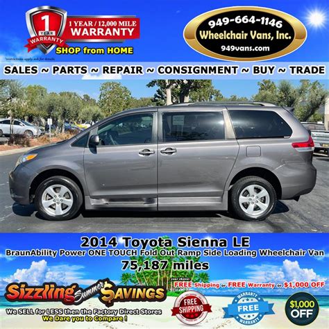 For Sale Used 2014 Toyota Sienna BraunAbility Power ONE TOUCH Fold