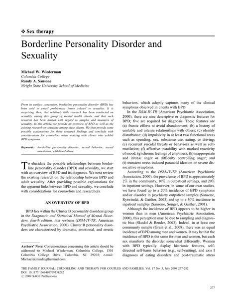 Pdf Borderline Personality Disorder And Sexuality