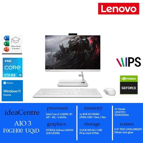 Jual Pc Lenovo Aio 3 24iap7 0pid Core I5 12450h 8g Ssd 512g Mx550 2g