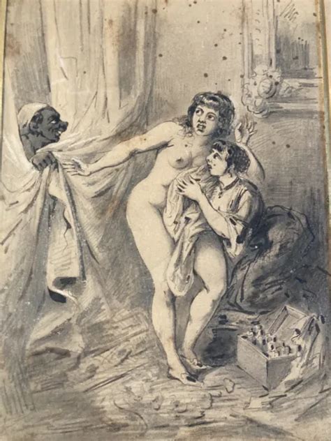 Very Nice Drawing Antique Naked Woman Naked Lavis Ink Xixth Erotic To