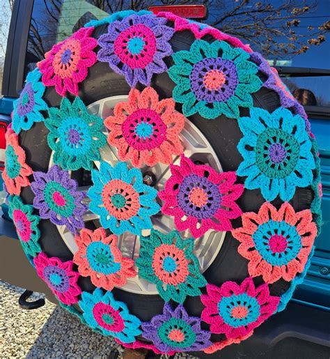 Flower Patch Crochet Spare Tire Cover Etsy