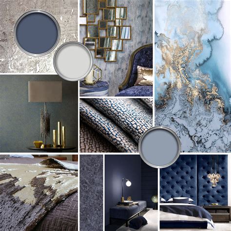 Blue Bedroom Moodboard With Gold Accents