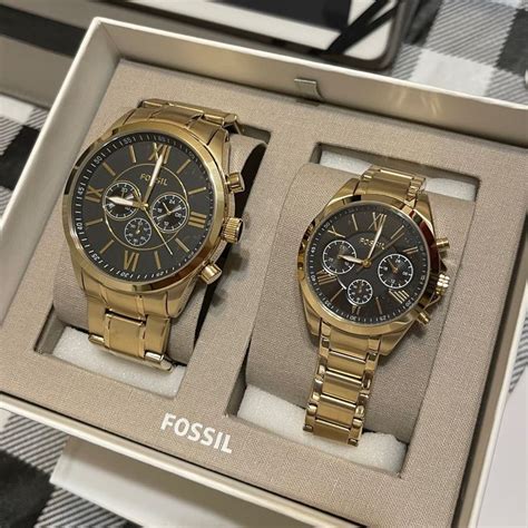 Fossil His Her Watchhis And Her Chronograph Gold Tone Stainless Steel