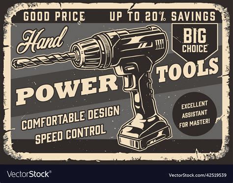 Monochrome Poster With Hand Cordless Drill Vector Image