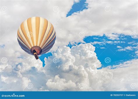 Hot Air Balloon With Blue Cloudy Sky Background Stock Image Image Of Beautiful Clouds