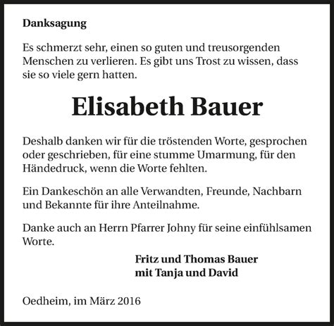 Traueranzeigen Von Elisabeth Bauer Trauerundgedenken De