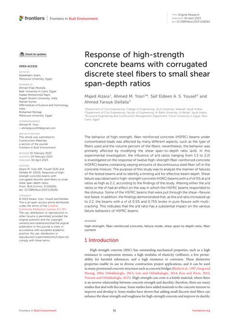 PDF Response Of High Strength Concrete Beams With Corrugated Discrete