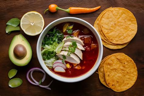 Premium Vector Traditional Mexican Food Red Pozole With Chicken On