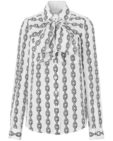 Burberry Chain Print Pussy Bow Blouse In White Lyst