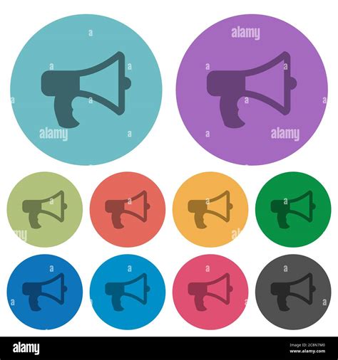 Color Megaphone Flat Icon Set On Round Background Stock Vector Image