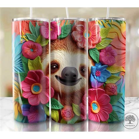 3D Effect Sloth Tumbler Wrap Design Png 20oz Sublimation Str Inspire