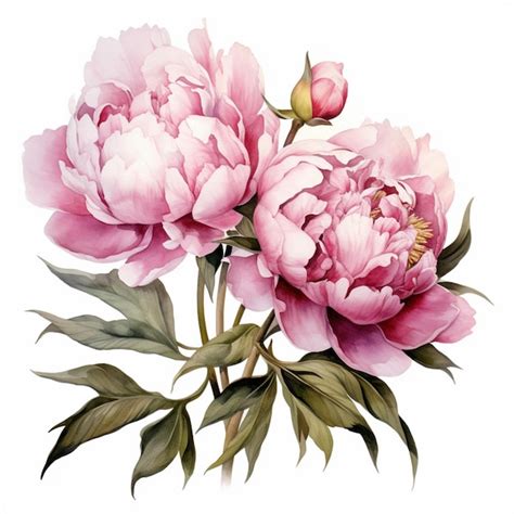 Premium Photo There Is A Painting Of Two Pink Peonies On A White