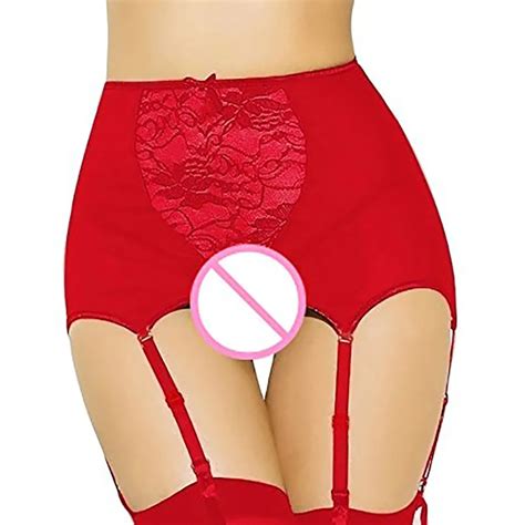 Women Sexy Garter Belt High Waist Mesh Suspender Belt Lace Perspective