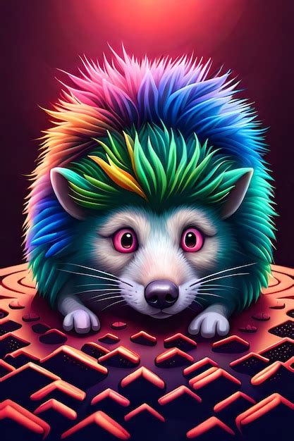 Premium Ai Image A Rainbow Hedgehog With A Keyboard On The Ground