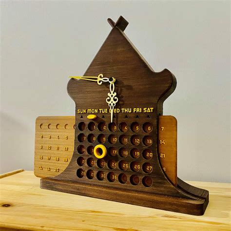 3d Printable Perpetual Desktop Wooden Calendar With Watch By Lazy Bear